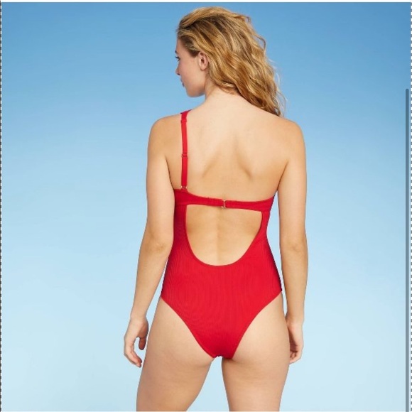 Women's Ribbed Asymmetrical One Shoulder One Piece Swimsuit - Shade & Shore - Picture 2 of 9